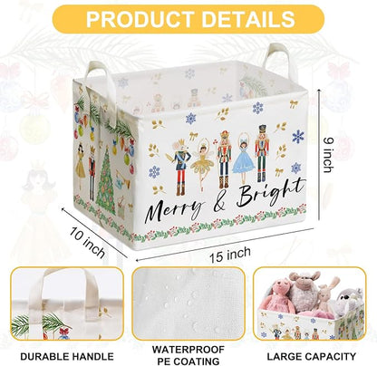 Christmas Storage Basket with Handles, Nursery Organization, Waterproof Toy Box for Boys and Girls Room, Decor Rectangular Fabric Box for Clothes, Christmas Gifts Storage Box, Christmas Party Decor