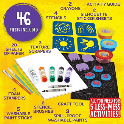 Crayola Less Mess Painting Activity Kit (46pcs), Kids Art Set, Washable Kids Paints, Gifts for Kids, Ages 4+