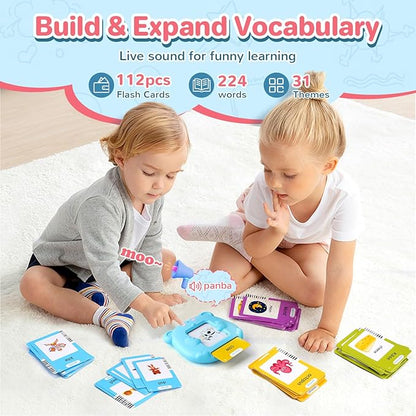 Spanish & English Talking Flash Cards for Toddler 1-6 Year Olds, Learning Montessori Toys with 224 Sight Words, Speech Therapy Toys, Children's Sensory Preschool Learning Educational Birthday Gifts