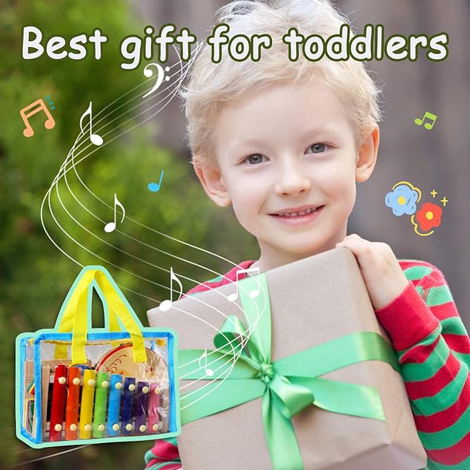 LOOIKOOS Baby Musical Instruments for Toddlers,Wooden Percussion Instruments Tambourine Xylophone Toys for Kids Preschool Education Early Learning Musical Toy for Boys and Girls