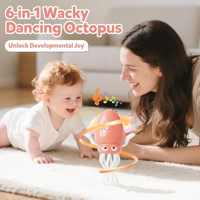 Hirger Dancing Squid Baby Girl Toys, Crawling Octopus Infant Toy for Tummy Time, Sensory Toy for 3-6-12-18 Months Babies & Toddlers 1-2-3, Musical Birthday Gift