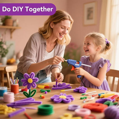 500 Pcs Pipe Cleaners for Crafts – 5 Colors Chenille Stems with Glue Guns & Tape Measure – Perfect for DIY Projects, Holiday & Room Decorations, Arts and Crafts Activities (Purple, 12in x 8mm)