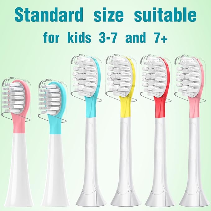 Kids Replacement Toothbrush Head for 7+ Child Soft Brush Blue 8 Pack & 8 Hygienic Cover Premium Quality Compatible with Phillps Kids Electric Toothbrush HX6321, HX6340, HX6032, HX6042 (Total 8 Pack)