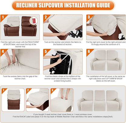 VANSOFY Recliner Cover, 3-Pieces Stretch Reclining Couch Covers with Pockets Reclining Sofa Slipcovers 3 Seater Soft Washable Furniture Protector for Dogs Cats(Off White)