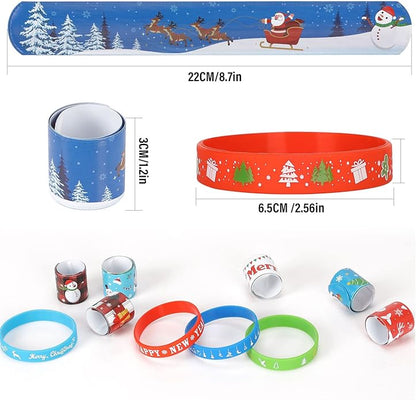 Mibor 48Pcs Christmas Slap Bracelets Christmas Silicone Bracelets, Christmas Classroom Gifts, Xmas Slap Wristbands Rubber Wristbands for Kids Girls Boys Christmas Party Favors Stocking Stuffers Gifts