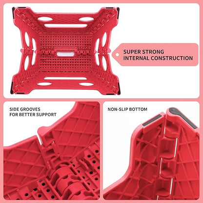Delxo Folding Step Stool,Non-Slip Stool 13 inch Height Premium Heavy Duty Foldable Stool for Kids and Adults,Kitchen Garden Bathroom Stepping Stool 1 Pack in Red,Dotted Texture