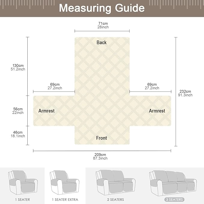 TAOCOCO 100% Waterproof Recliner Chair Cover, Oversized Recliner Covers for Large Recliner Chair with Double Straps, Non Slip Reclining Chair Cover for Kids, Pets(Oversized Recliner, Taupe)