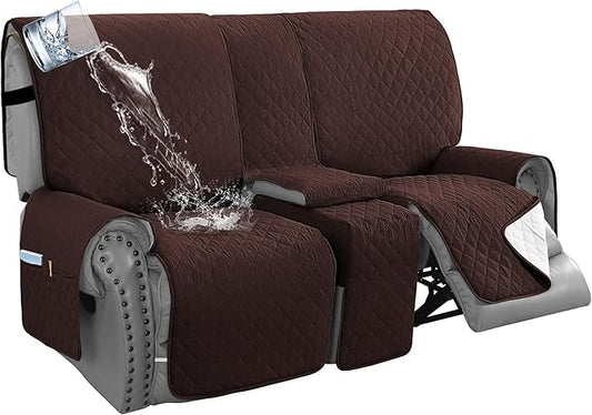 H.VERSAILTEX 100% Waterproof Loveseat Recliner Couch Cover with Console Thick Soft Loveseat Reclining Sofa Covers Washable for Kids, Dogs, Pets(Recliner Loveseat with Console, Chocolate)