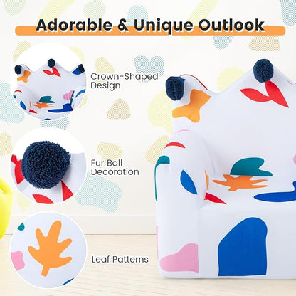 Costzon Kids Couch, Foam Filled Children's Sofa Armchair with Padded Pillow, Washable Velvet Cover & Soft Sponge Filling, Upholstered Sofa Chair Gift for Preschool, Playroom, Toddler Couch (Leaf)