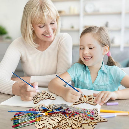 Fennoral 12 Pack Butterfly Wind Chime Kits for Kids Make Your Own Hollowed Out Butterfly Wind Chime DIY to Paint Butterfly Wooden Arts and Crafts for Kids Spring Summer Art Activity Birthday Party