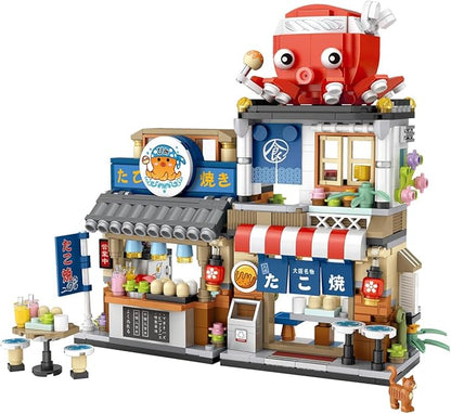 Japanese City Street View Takoyaki Shop, MOC Creative Building Blocks House Set, Simulation Architecture Construction Toy, Gifts Idea for Kids Adults (Mini Blocks 722 pcs)