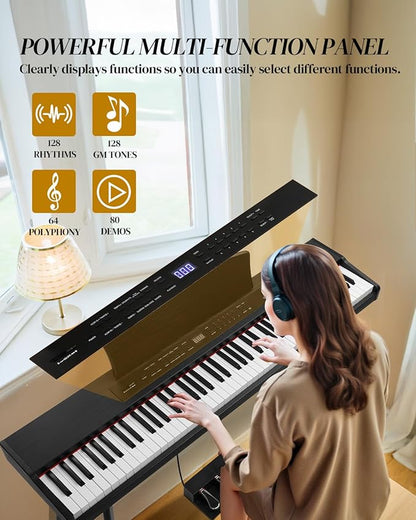 Ktaxon 88 Key Keyboard Piano Set, Full Size Digital Piano with Multi-Adjustable Height Bench, Powerful Functional Panel, Professional 3 Pedal Unit and Dual Mode Connectivity for Beginner(Black)