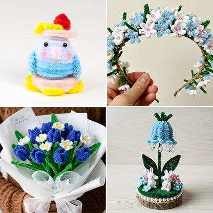 Caydo 300 Pieces Blue Pipe Cleaners, Thick Fluffy Chenille Stems, Pipe Cleaner Crafts for Arts & Crafts, Perfect for Making Animals, Flowers, and Mother's Day Decorations