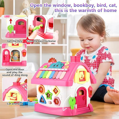 Montessori 8-in-1 Bilingual Musical Activity House | EN/ES Learning Toy with Volume Control & Travel Handle | Develops Fine Motor Skills for 1-3 Year Old Toddlers & First Birthday Gift