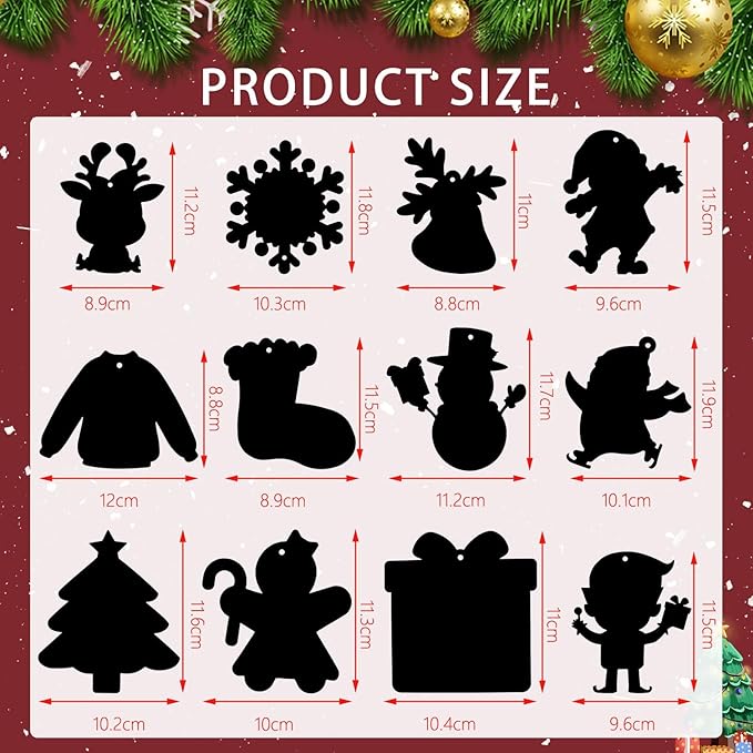 JULMELON Christmas Scratch Art, 36 PCS Christmas Crafts Kits for Kids Rainbow Magic Scratch Paper Cards Xmas Hanging Ornaments Decorations DIY Winter Holiday Party Favors