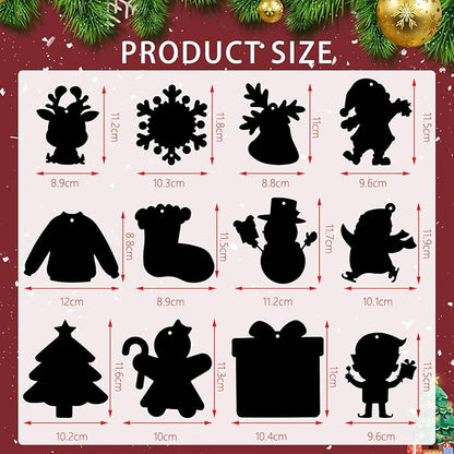 JULMELON Christmas Scratch Art, 36 PCS Christmas Crafts Kits for Kids Rainbow Magic Scratch Paper Cards Xmas Hanging Ornaments Decorations DIY Winter Holiday Party Favors
