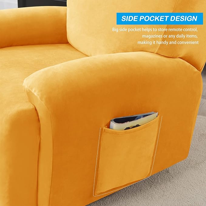 OBCREAT High Stretch Recliner Chair Cover Soft Velvet Recliner Slipcovers 4 Pieces Lazy Boy Recliner Couch Covers Plush Furniture Protector for Kids Pets (Gold)