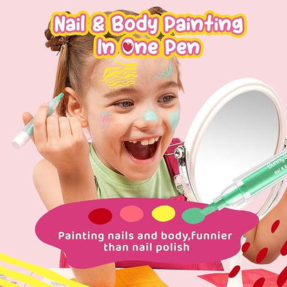 Kids Makeup Sets for Girls Nail & Body Art Pens Kits, 27Pcs Washable Temporary Tattoo Pen Sets, Cosmetic Party,Girls Makeup Kits for Ages 3-12 Years,Ideal Winter Gift & Creative Toys