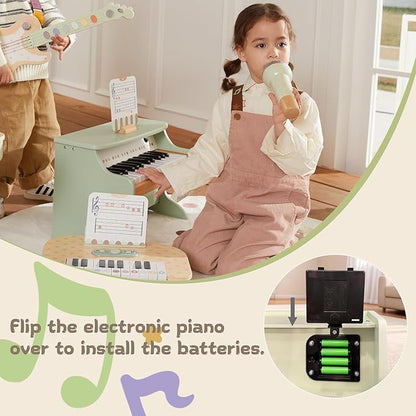 Freniland Wooden Kids Piano, 25 Keys Mini Piano Keyboard for Toddlers, Premium Music Educational Instrument for Boys and Girls Age 3+ (Green)