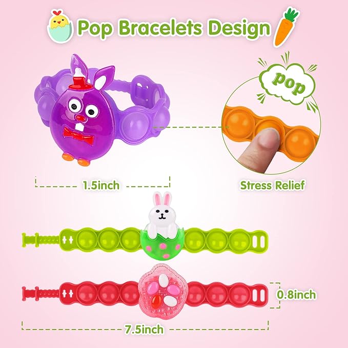 NPET 10 Pack Easter LED Bracelets Easter Basket Stuffers Party Favors for Kids Easter Light Up Bracelets Pop Fidgets Toys Easter Egg Fillers Kids Return Gifts Birthday Party Class Prize Bulk Toys