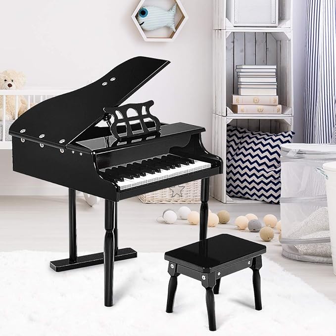 GLACER Classical Kids Piano, 30 Keys Wood Toy Grand Piano w/Bench Music Stand Full-Size Keys, Charming Tones & Sounds, Musical Instrument Educational Toy for Girls and Boys