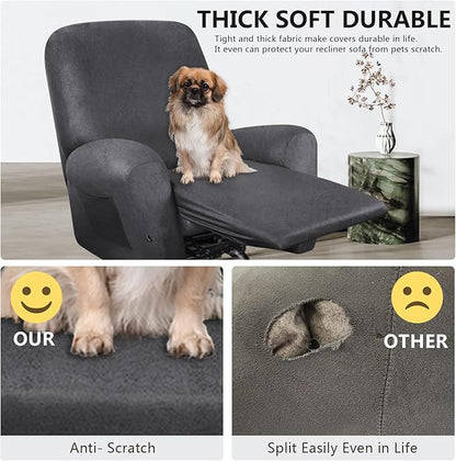 Leather Look Recliner Chair Covers Stay in Place 4-Piece Lazy Boy Recliner Slipcovers for Reclining Chair Furniture Protector Spandex Fabric Washable (X-Large, Dark Gray)