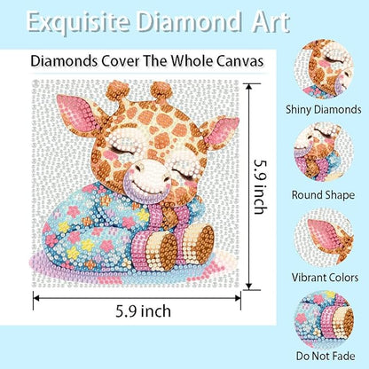 FQOVKYN 4 Packs Cute Animals Diamond Art Kits for Kids, DIY Cartoon Small Diamond Painting Kits for Kids Age 6-12, Diamond Art and Crafts Kits for Girls Boys Birthday Gift(6 * 6inch)