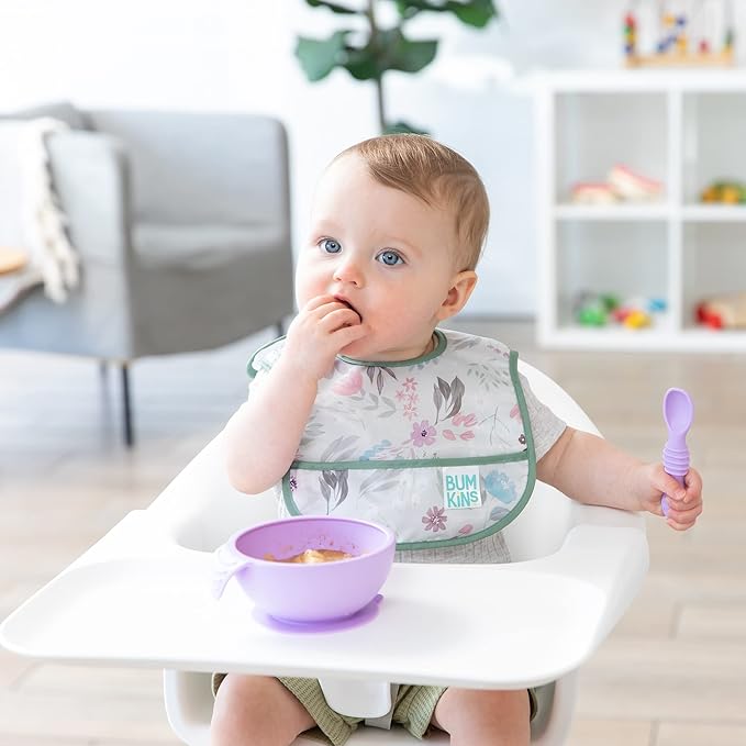 Bumkins Baby Bowl, Silicone Feeding Set with Suction for Baby and Toddler, Includes Spoon and Lid, First Feeding Set, Training Essentials for Baby Led Weaning for Babies 4 Months Up, Lavender
