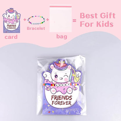 Valentines Day Cards for Kids Classroom, 24 Pack Valentines Gift Cards with Friendship Bead Bracelets, Valentines Gift Exchange for Boys Girls, Valentines Party Favors Supplies for Kids