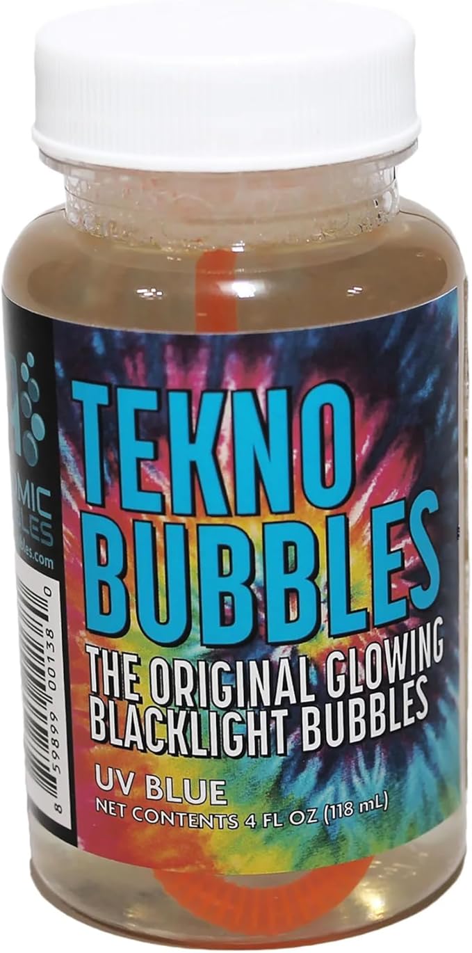 Atomic Bubbles: Tekno Bubbles - Blue 6 Pack - 4oz Bottles, UV Blacklight Glow Bubbles, Glow Parties, Indoor & Outdoor, Safe for Kids, Non-Toxic