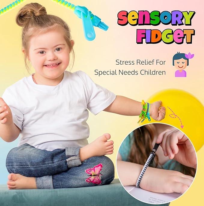 UpBrands Zipper Bracelets 6.5 Inches Sensory Toys Bulk Set, Multicolored, Kit for Birthday, Party Favors for Kids, Goodie Bags, Easter Egg & Pinata Fillers, Students Incentives (48 Pack)