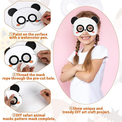 Lonfliness 36 Set Animal Coloring Mask Jungle Animal Paper Art Craft Kid Color Your Own Panda Blank DIY Mask Masquerade Birthday Party Dress-Up Decoration Favor School Classroom Activity Game Supplies
