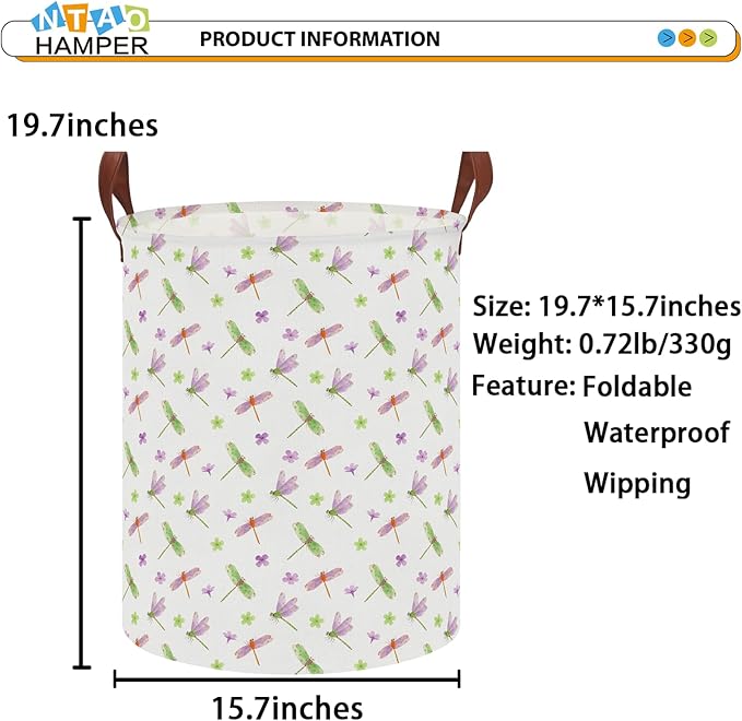 NTAOHAMPER Dragonfly Large Laundry Hamper,Laundry Basket,Baby Nursery Hamper,Waterproof Storage Bin,Clothes Organizer Basket,Room Decor(Dragonfly）