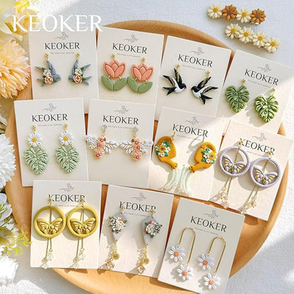 KEOKER Spring Polymer Clay Cutters - 11 Cutters for Polymer Clay Earrings, Flower Clay Earring Cutters