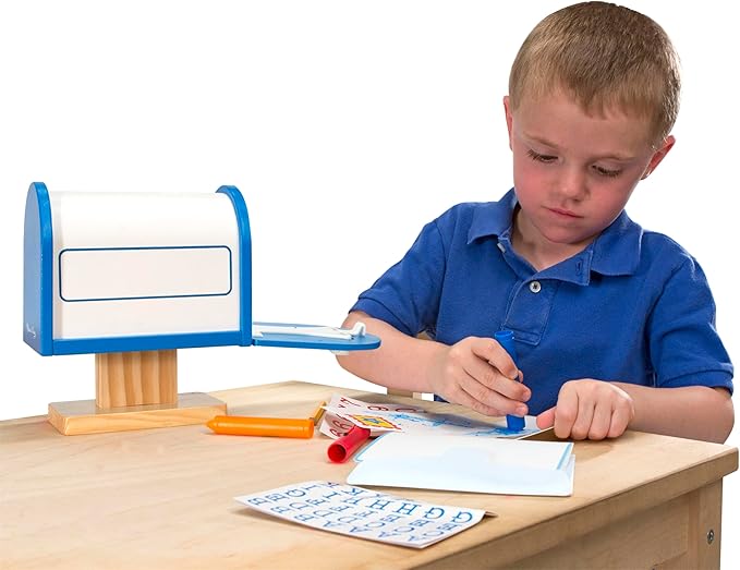 Melissa & Doug My Own Wooden Mailbox Activity Set and Educational Toy Kids Toy Mailbox With Reusable Letters And Post Cards, Pretend Play For Preschoolers And Kids Ages 4+