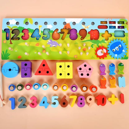 Wooden alphanumeric Shapes Jigsaw Ring Count Classification Toys Math Shapes Building Blocks Toddler Learning Playboard Math Fishing Educational Toys Montessori Educational Toys (color4)