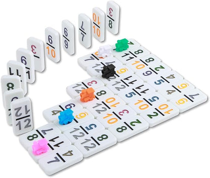 NOLIE Mexican Train Dominoes Game, Double 12 Dominoes Set, Colored Number Dominoes with Aluminum Case