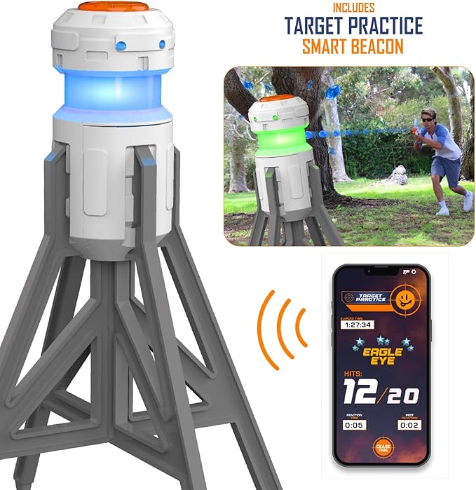 Faction Sentinel Remote-Controlled Turret Gel Blaster (Cloud Enabled, Multiplayer Bluetooth App Play) w/Night Tracer Tech, 500 Glow Rounds, Target Practice Beacon, 10k Blue Rounds, Protective Eyewear