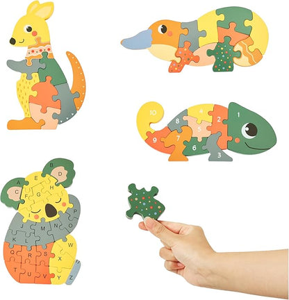 Childlike Behavior Wooden Puzzles for Toddlers 1-3 - Baby Puzzles - Multi Wood Animals Puzzle for Children - Educational Trolls Puzzles - Kid Kraft Wooden Animal Puzzle for Learning