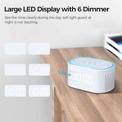 Reacher Digital Alarm Clock & White Noise Sound Machine, 21 Soothing Sounds, 7 Wake Up Sounds, 8 Night Lights, 9 Sleep Timer, 32-Level Volume, Memory Function for Bedside, Bedroom, Teens, Kids, White