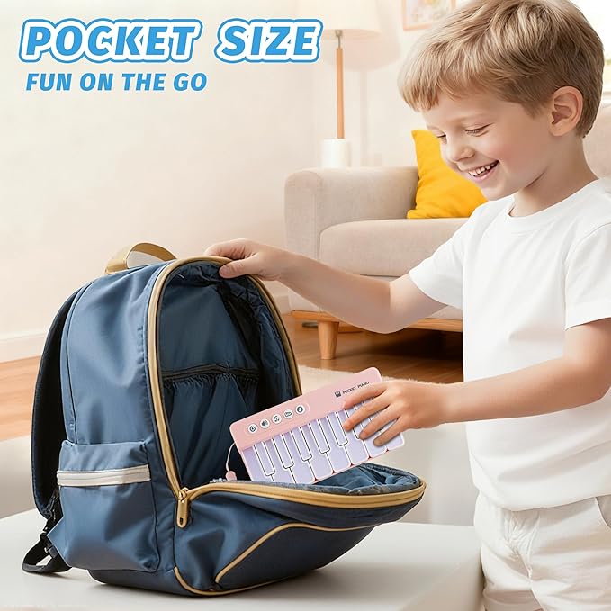 Mini Keyboard Piano Toy, Portable Light Up Pocket Piano for Toddlers Kids (Pink)