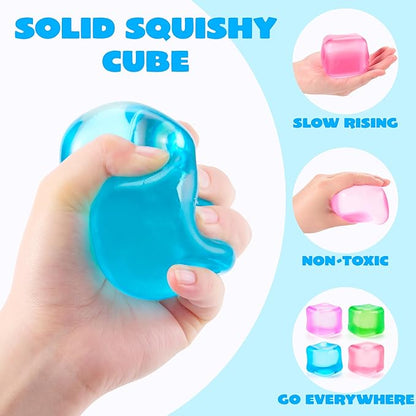 JOYIN 4 Pack Stress Cube, 2'' High Density Cube Fidget Toy, Stress Relief with Slow Rising Sensory Squishy Toys for Kids Adults, Birthday Gifts, Party Favors, Classroom Prizes for Boys Girls