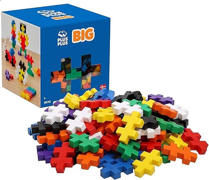 PLUS PLUS BIG - Open Play Set - 100 Piece - Basic Color Mix, Construction Building Stem Toy, Interlocking Large Puzzle Blocks for Toddlers and Preschool