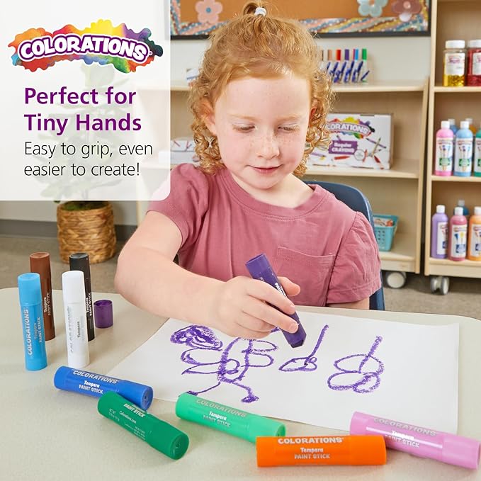 Colorations Tempera Paint Sticks, 144 Pcs, 12 Colors, Non-Toxic, Mess-Free Art Supplies for Kids, Bulk Set for the Classroom