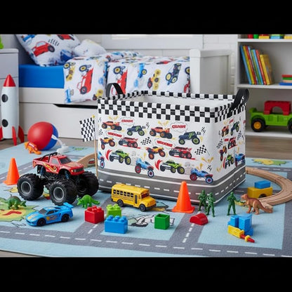 HIYAGON Rectangular Kids Basket Baby Girl Basket Fabric Storage Bin Organizer Box Room Decor(Racing Car)