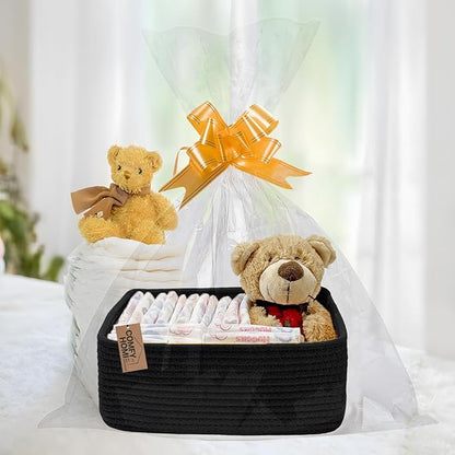 COMFY-HOMI 13" x 8.5" x 5.1" Storage Baskets for Organizing | Cotton Rope Woven Basket | Toy Storage Bin Box | Basket for Shelves, Closet Organizer Bin, Decorative Closet Shelf, 3 Pack, All Black