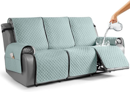 TAOCOCO Recliner Sofa Slipcover Couch Covers for 3 Cushion Couch, Pet Sofa Cover for 3 Seat Recliner Sofa, Washable Reclining Sofa Cover Furniture Protector with Elastic Straps(3 Seater, Mint)