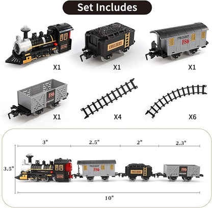 iHaHa Electric Train Set for Kids, Battery-Powered Train Toys Include Locomotive Engine, 3 Cars and 10 Tracks, Classic Toy Train Set Halloween Birthday for 3 4 5 6 Years Old Boys Girls
