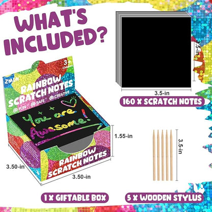 ZMLM Rainbow Scratch Art Paper Mini Note for Kids Gifts Ages 4-8 Bulk Craft Supplies for Teen Girls Boys Easter Basket Stuffers Birthday Classroom Party Games Toy Valentines Day Gift(Holographic