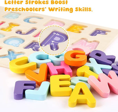 Alphabet Puzzles Wooden for Toddlers, ABC Learning Toys for Kids, Preschool Educational Activities for Girls and Boys